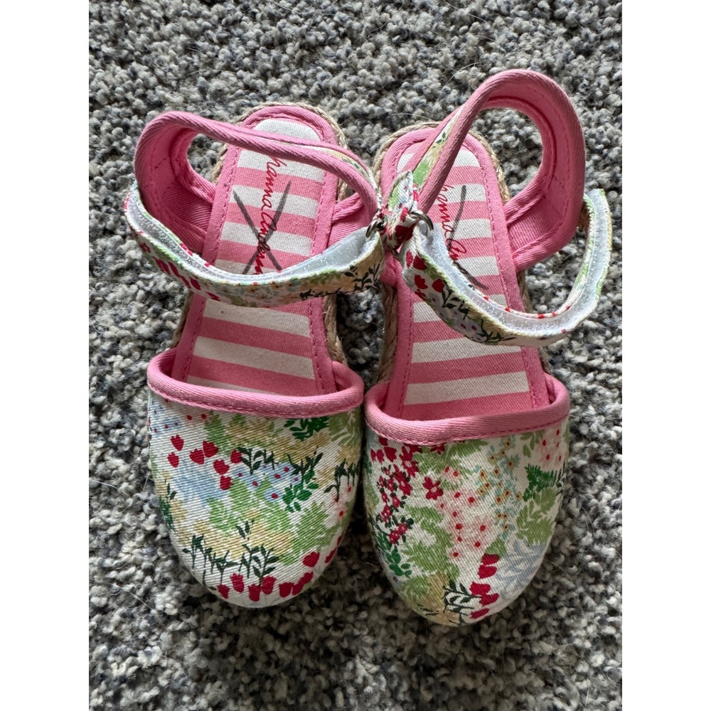 Hanna Andersson Paulina2 Girls Floral Espadrille Sandals Pink Size 9M Hook Loop‎
